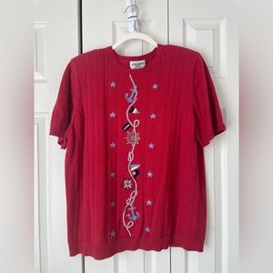 Alfred Dunner Short Sleeve Sweater Nautical Cruise Size 2X